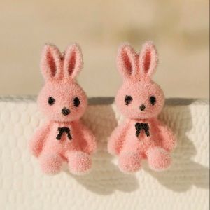 Pink Fuzzy Bunny Stud Earrings